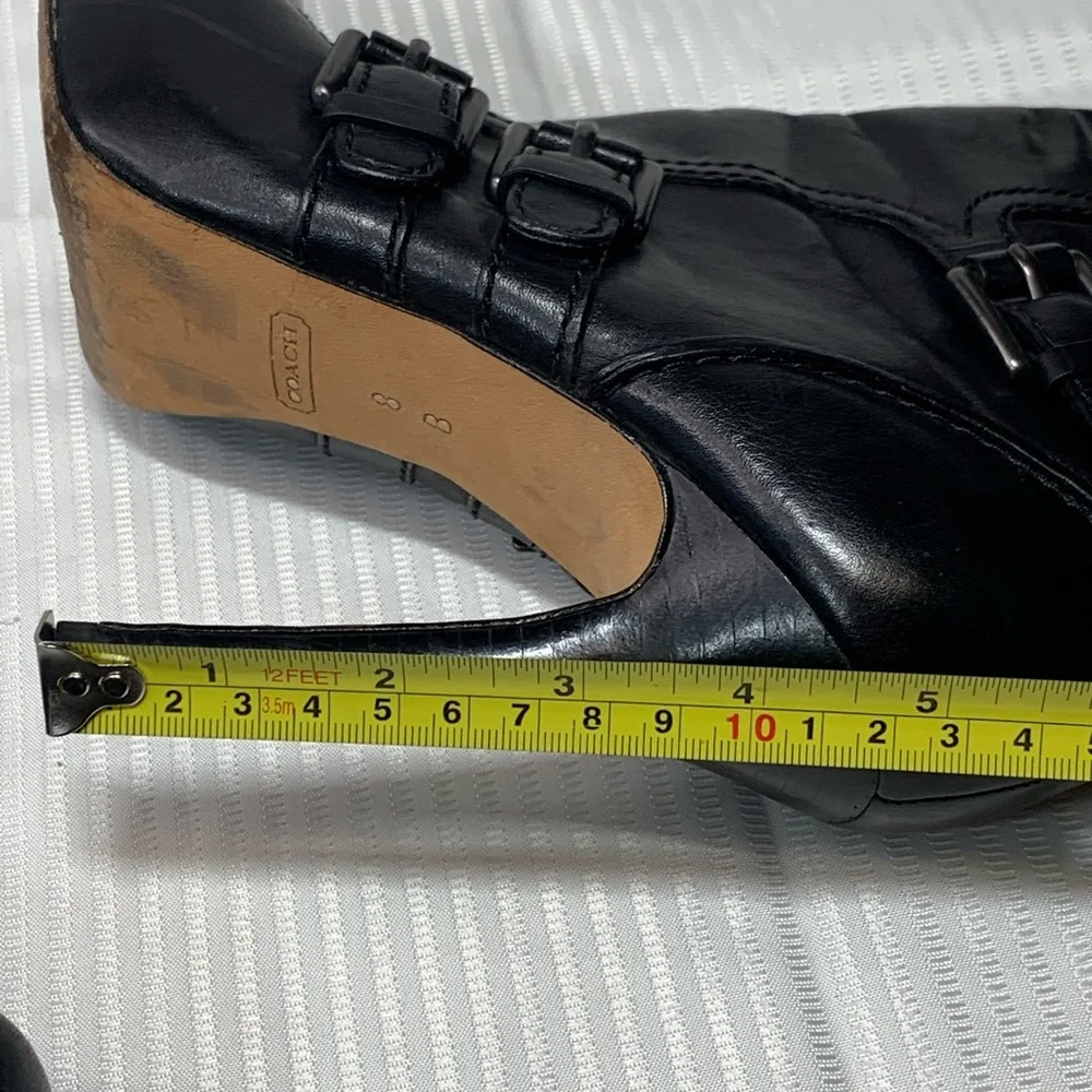 COACH Womens Marsha Mid Calf Black Leather High Heel Booties Boots sz 8 - Picture 7 of 15